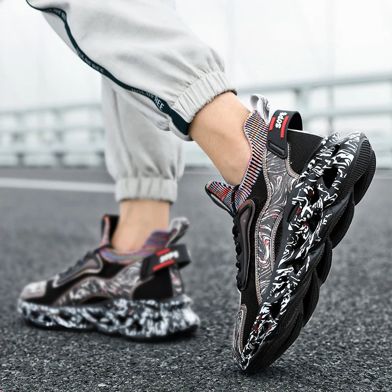 Bold iridescent high-top street style sneakers for men | Rebel Pulse -13