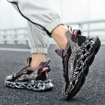Bold iridescent high-top street style sneakers for men | Rebel Pulse -13