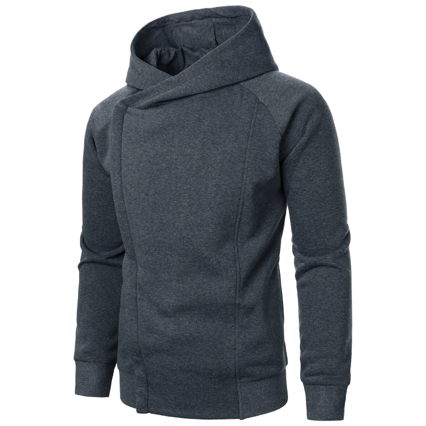 Asymmetric zip hoodie with sculpted crossover hood design for men | Crossover