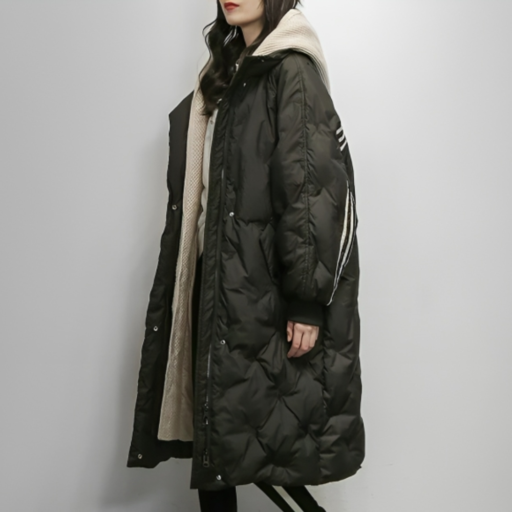 Warm Hooded Quilted Long Winter Coat for women | Aria