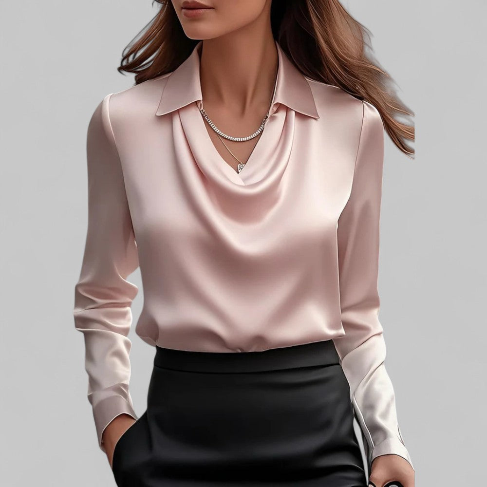 Draped-collar elegant business blouse for women -3