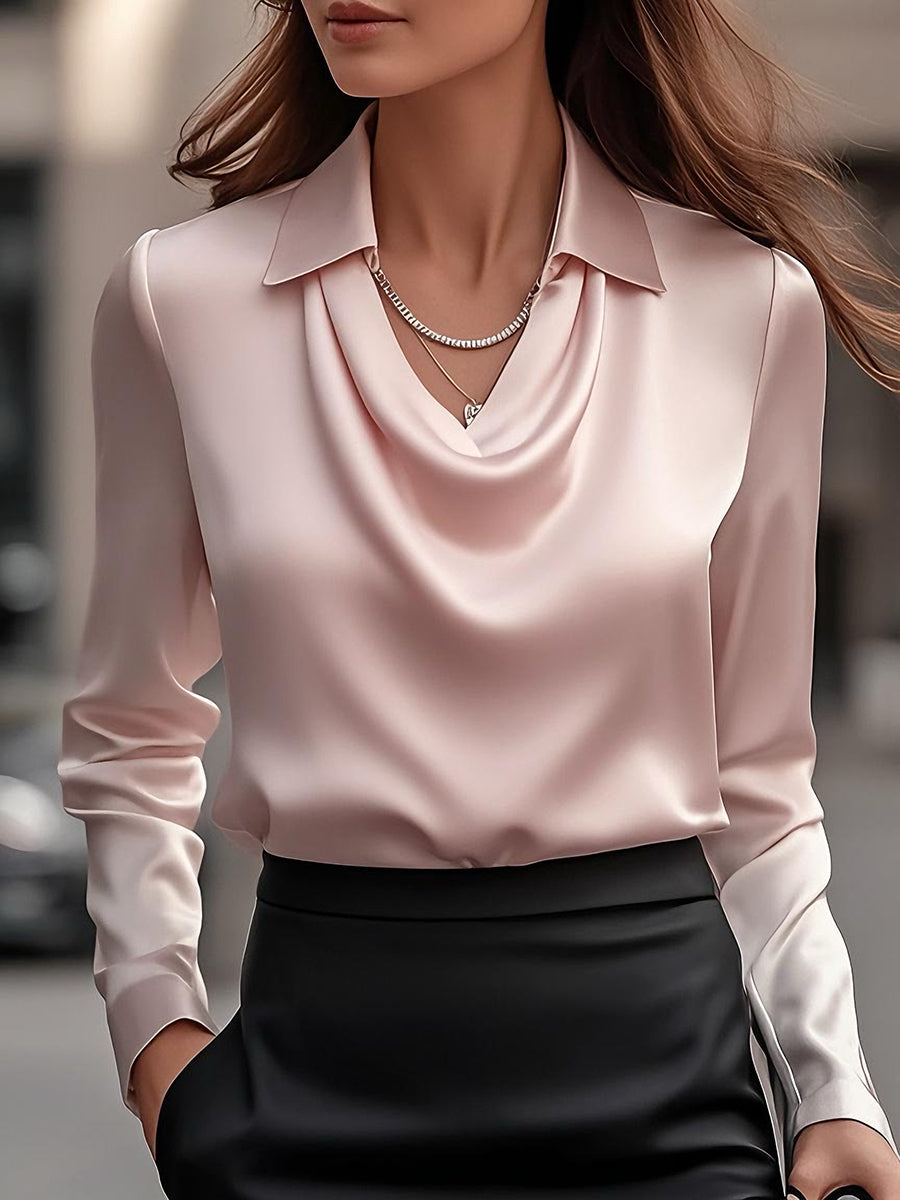 White Blouse with Draped Neckline for women | Elara