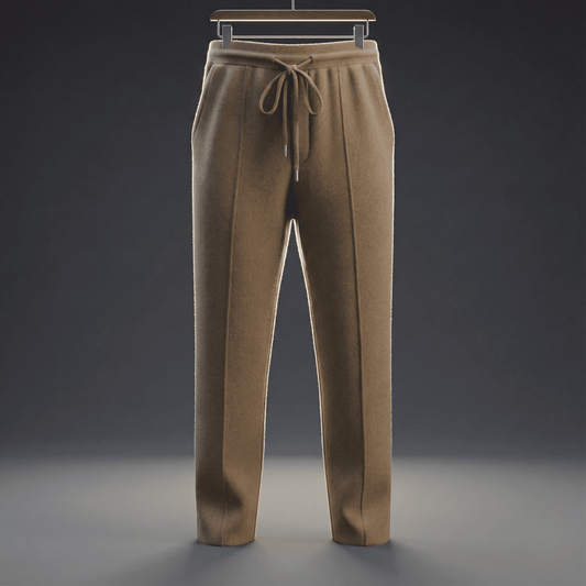 Relaxed fit knit drawstring pants with front seam detail for men | Solenne