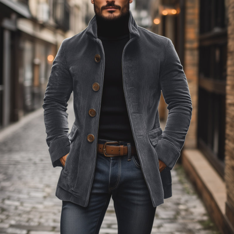 Slim-fit cord stand-collar winter coat for men | Emerson -8