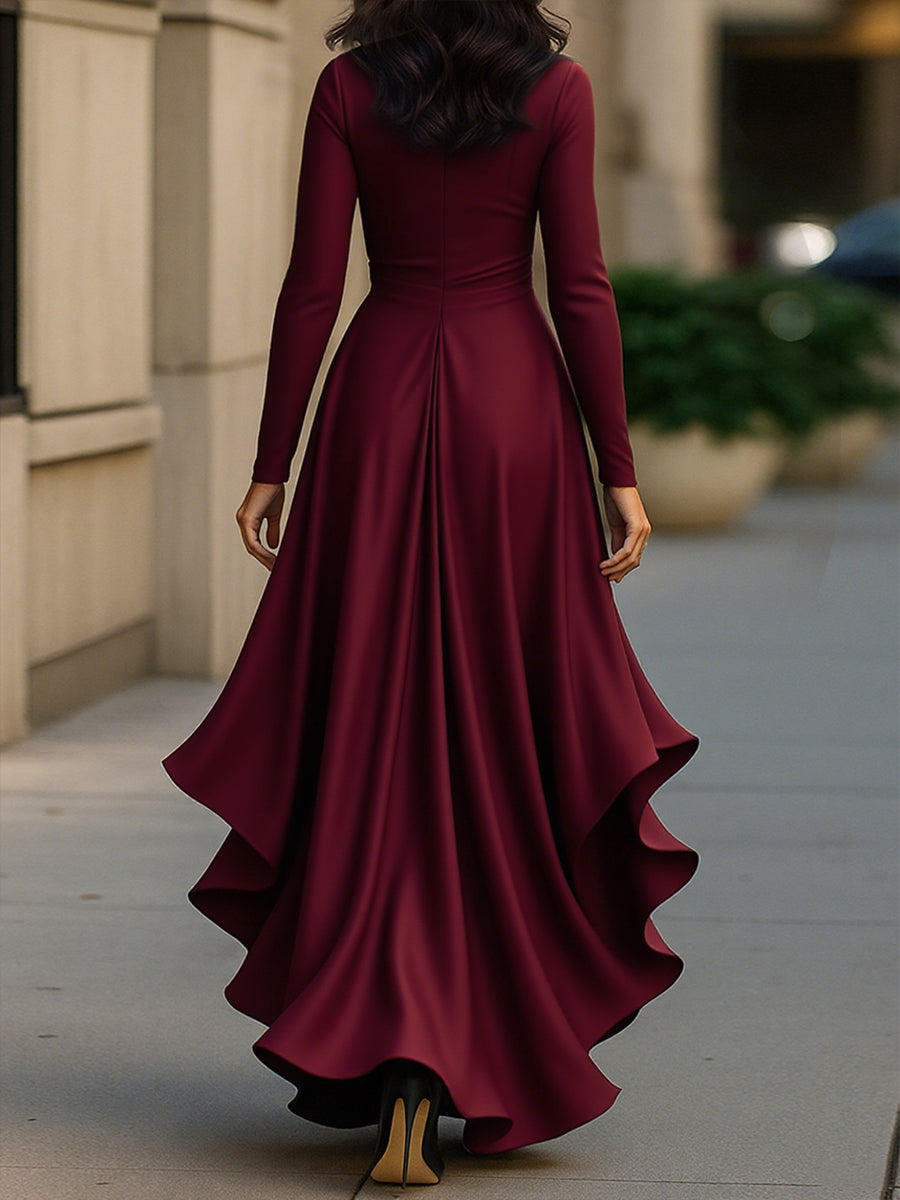 Midnight Blue Draped Maxi Dress with Ruffle Hem for women | Evelisse