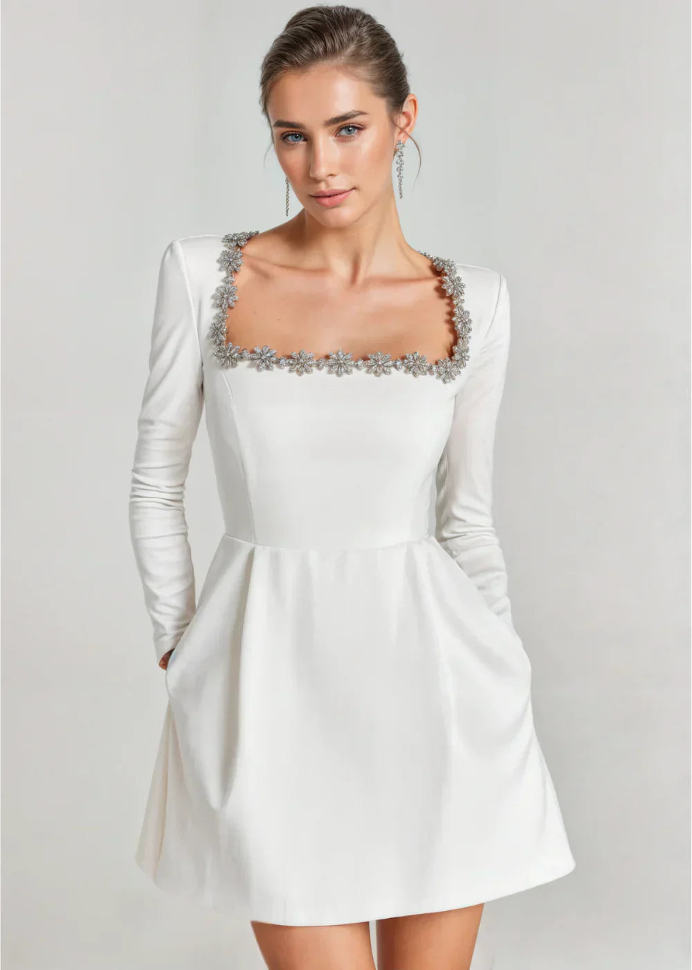 Velvet mini dress with square neckline and flared skirt for women | Willow
