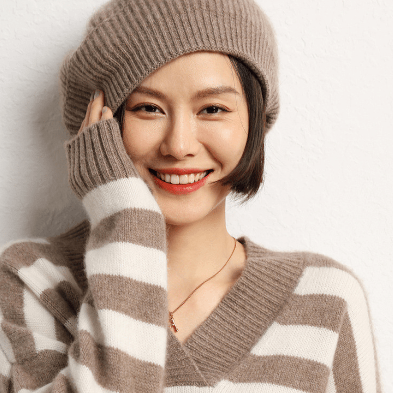Classic ribbed knit beret with lightweight warmth for women | Elowen