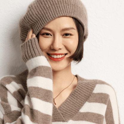 Classic ribbed knit beret with lightweight warmth for women | Elowen