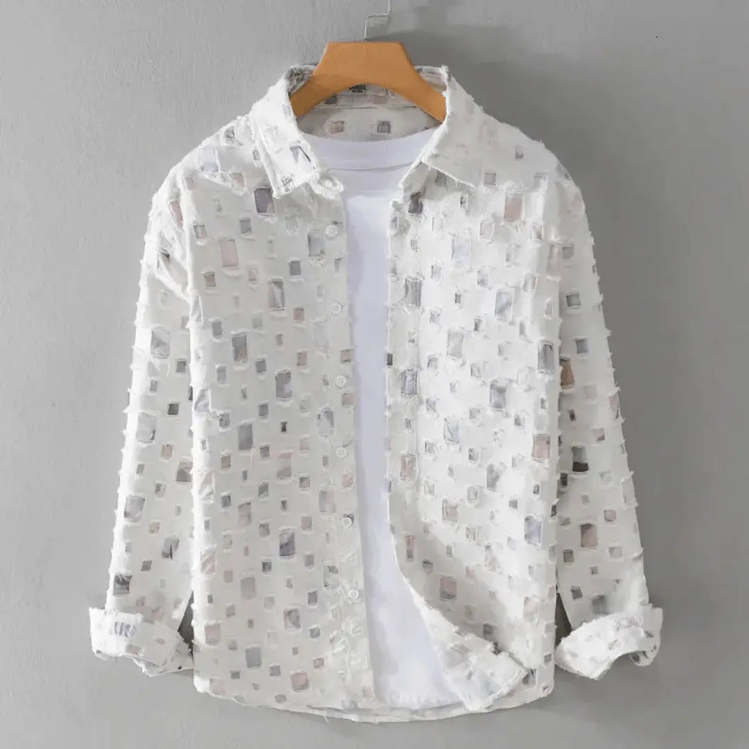 Casual frayed-hem denim shirt for men | Alessandro -2