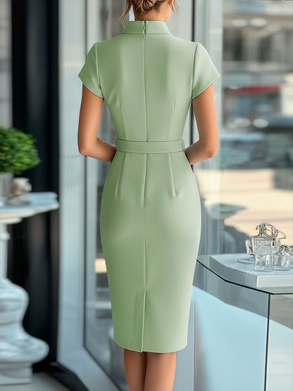 Sleek Sky Blue Asymmetrical Dress with Belt for women | Lumiere Belle