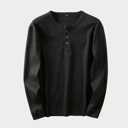 Relaxed fit waffle knit henley long sleeve top for men | Ardin