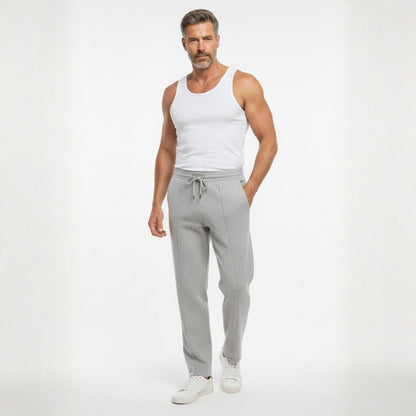 Relaxed fit knit drawstring pants with front seam detail for men | Solenne