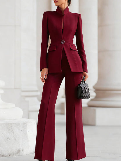 High-Collar Blazer and Wide-Leg Trousers Set for women | Navarre