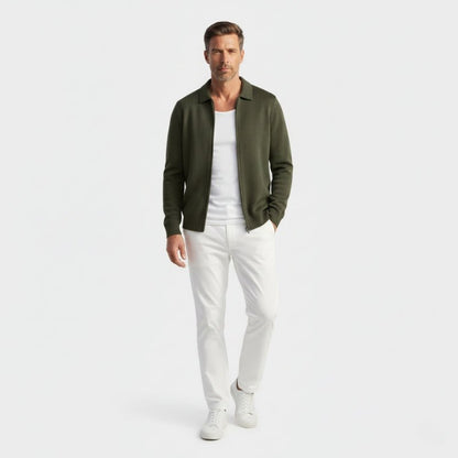 Refined zip up knit jacket with structured collar for men | Valenor