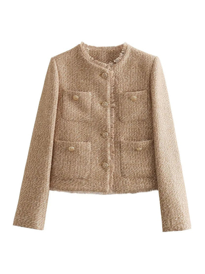 Short Textured Button Blazer Jacket for women | Camille