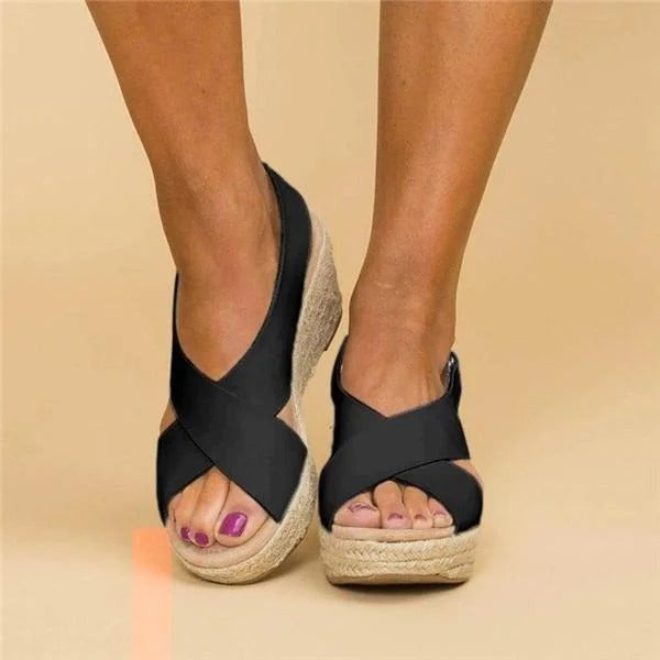 Orthopedic espadrille wedge sandals with cross straps for women | Calista