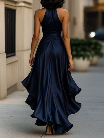 Halter Ruffle Evening Gown for women | Noctelle