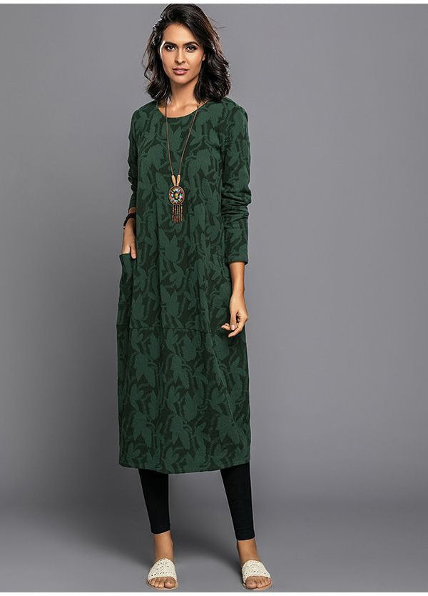 Long sleeve midi dress with pockets for women | Elodie