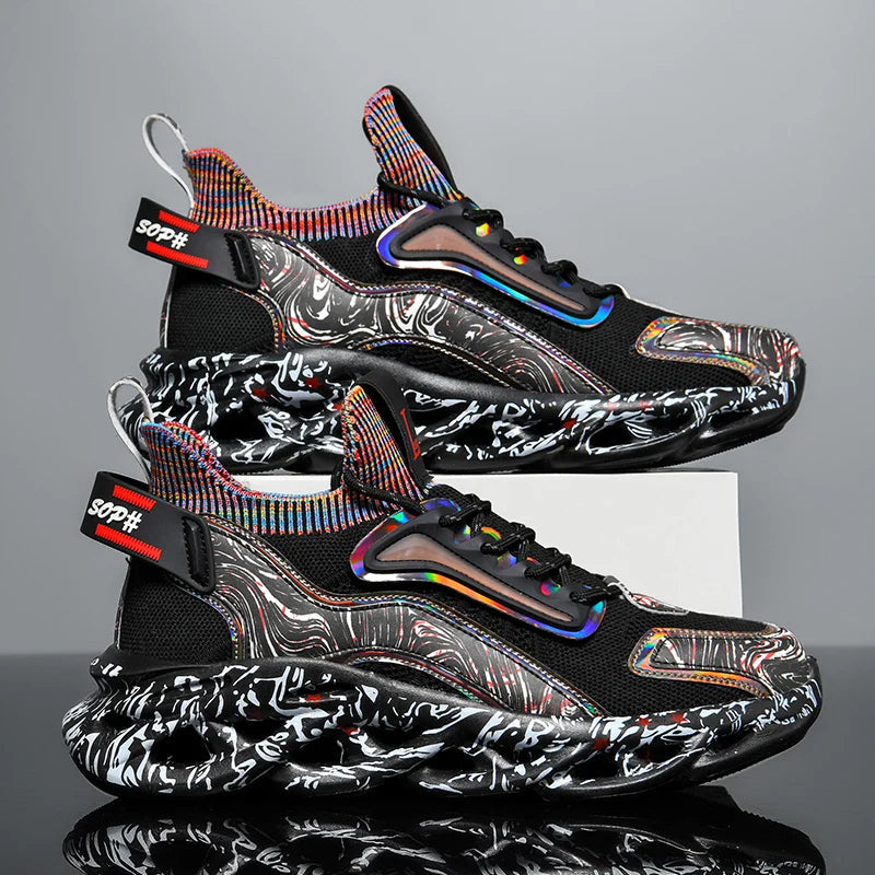 Bold iridescent high-top street style sneakers for men | Rebel Pulse -5