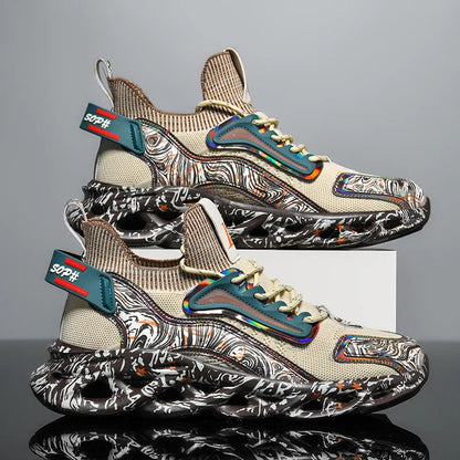 Bold iridescent high-top street style sneakers for men | Rebel Pulse -8