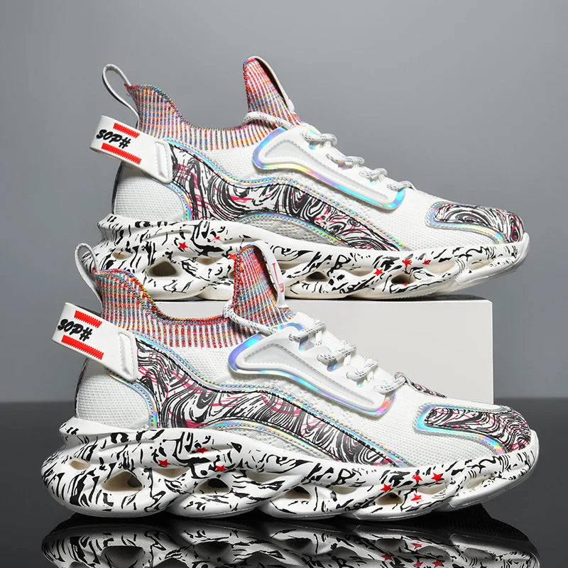 Bold iridescent high-top street style sneakers for men | Rebel Pulse -12