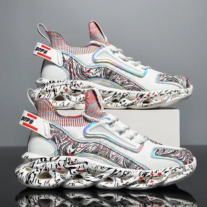 Bold iridescent high-top street style sneakers for men | Rebel Pulse -12