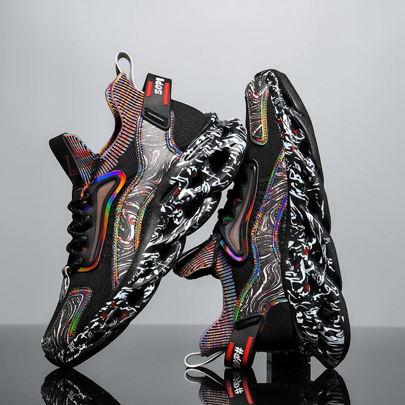 Bold iridescent high-top street style sneakers for men | Rebel Pulse -1
