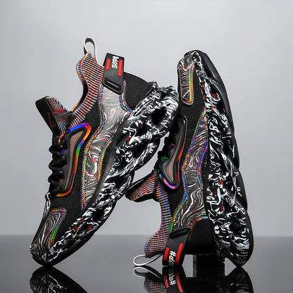 Bold iridescent high-top street style sneakers for men | Rebel Pulse -1