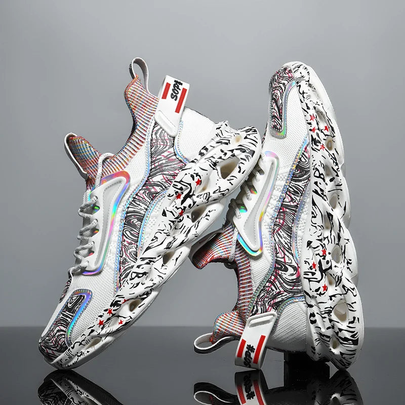 Bold iridescent high-top street style sneakers for men | Rebel Pulse -9