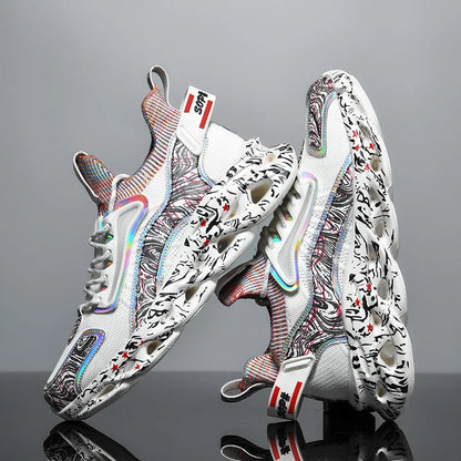 Bold iridescent high-top street style sneakers for men | Rebel Pulse -9