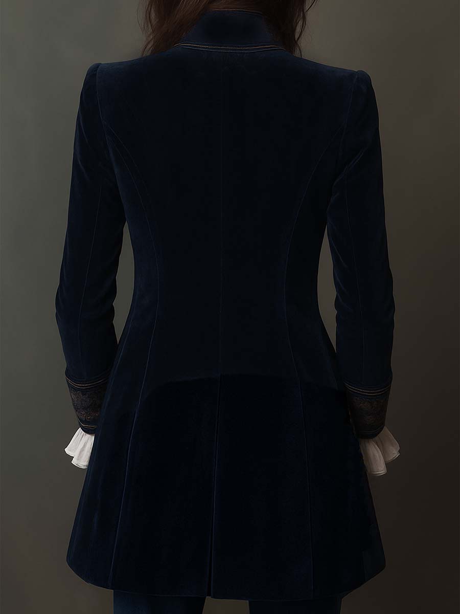 Vintage velvet embroidered longline blazer for women -9