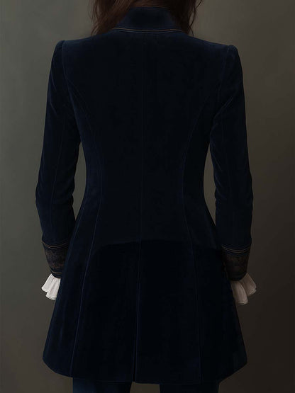 Vintage velvet embroidered longline blazer for women -9
