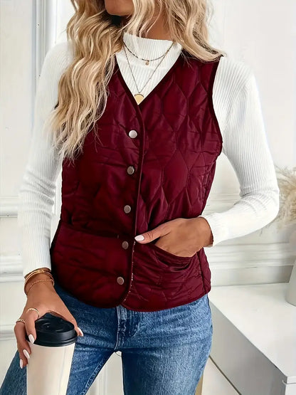 Quilted bomber vest with snap button front detail for women | Pique