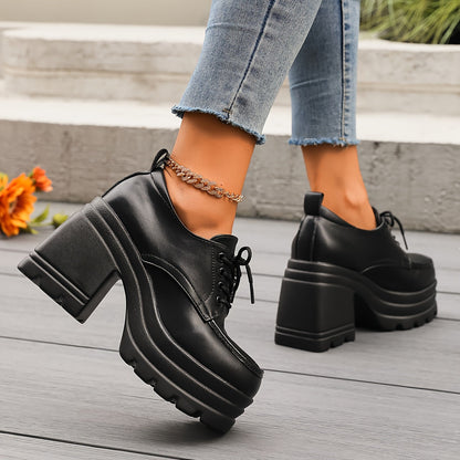 Platform lace up oxford shoes with chunky block heel for women | Vivienne