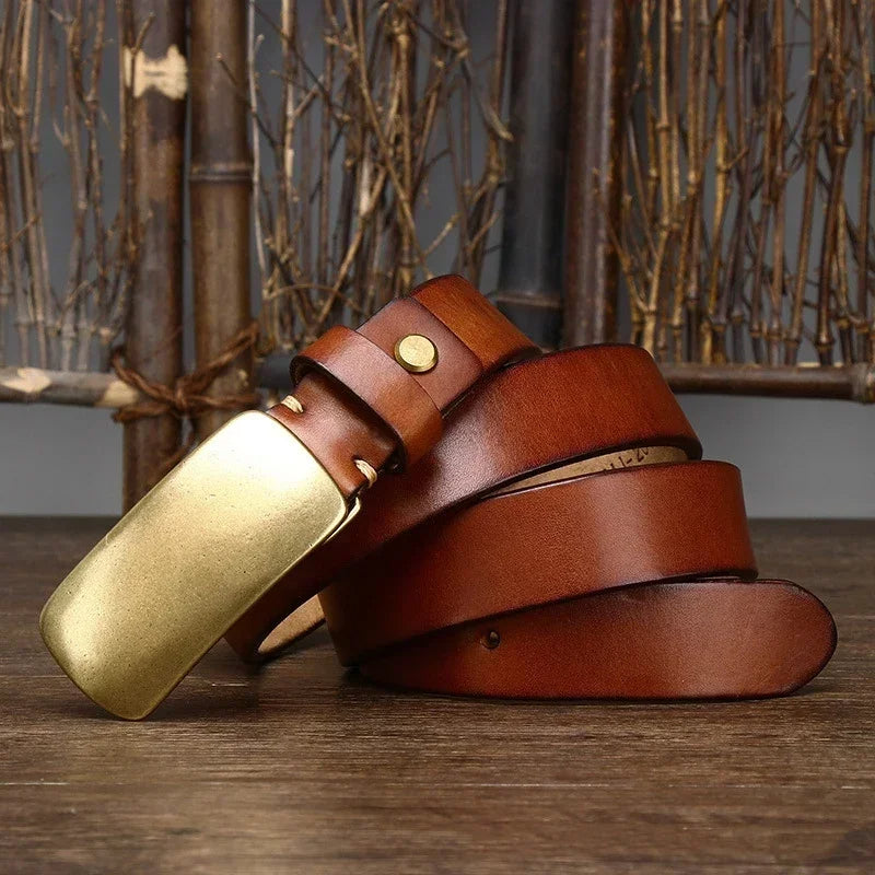 Vintage brass buckle waist belt with classic finish for men | Orion