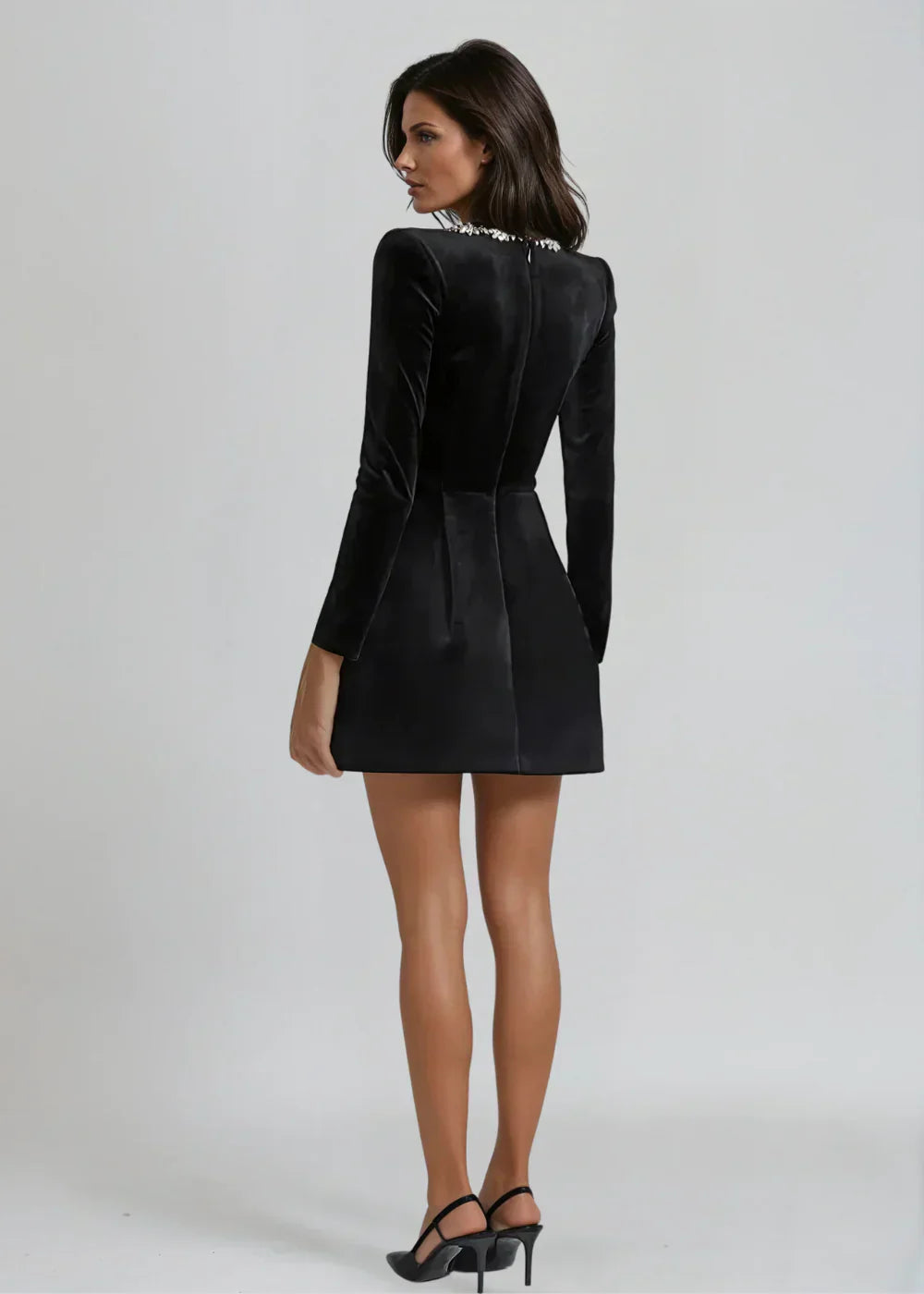 Velvet mini dress with square neckline and flared skirt for women | Willow
