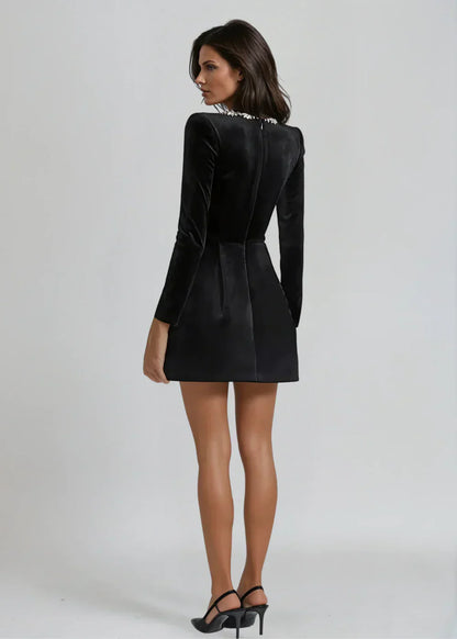 Velvet mini dress with square neckline and flared skirt for women | Willow