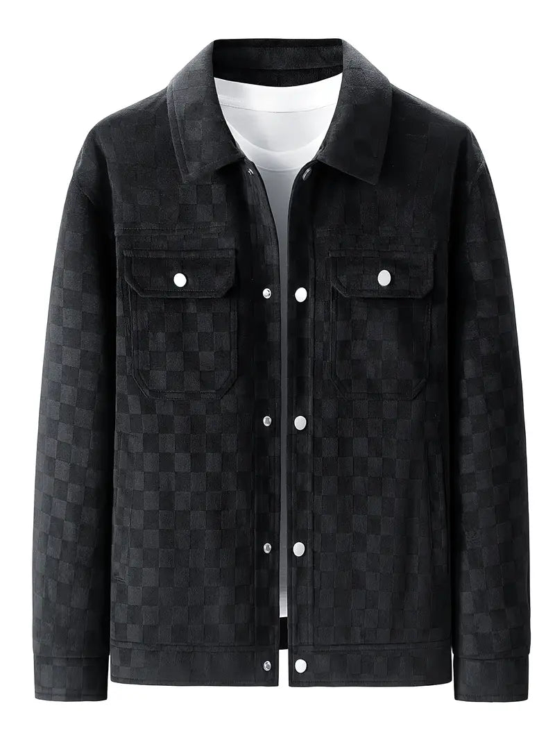 Checkered texture jacket with structured modern silhouette for men | Mavrick