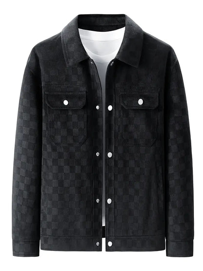 Checkered texture jacket with structured modern silhouette for men | Mavrick