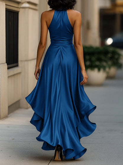 Halter Ruffle Evening Gown for women | Noctelle