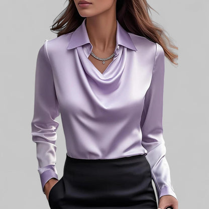 Draped-collar elegant business blouse for women -4