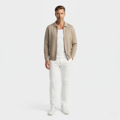 Refined zip up knit jacket with structured collar for men | Valenor