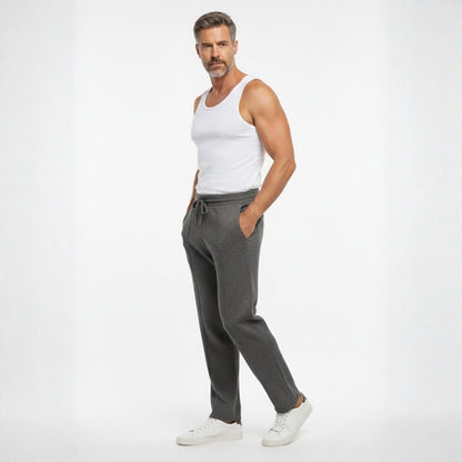 Relaxed fit knit drawstring pants with front seam detail for men | Solenne