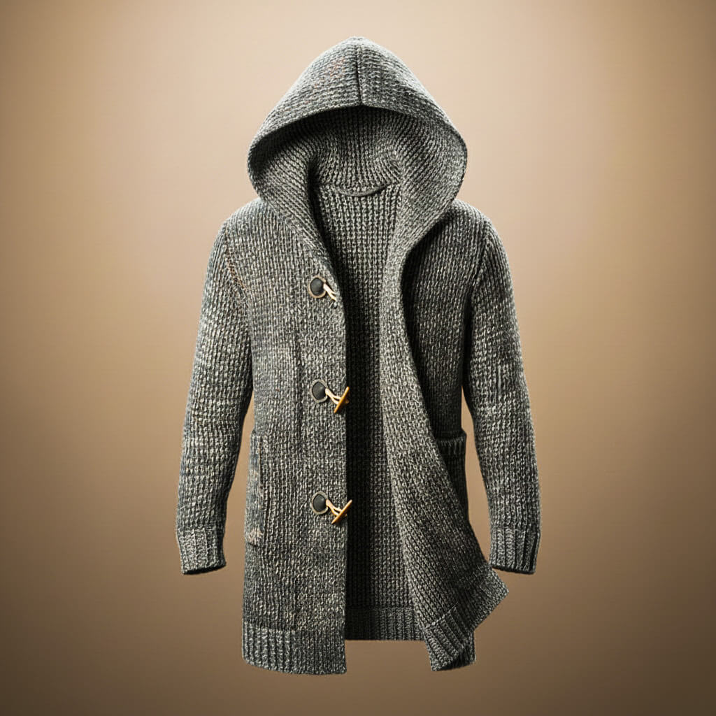 Cosy hooded ribbed knit cardigan for men | Adrian -3