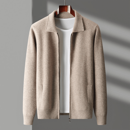Refined zip up knit jacket with structured collar for men | Valenor