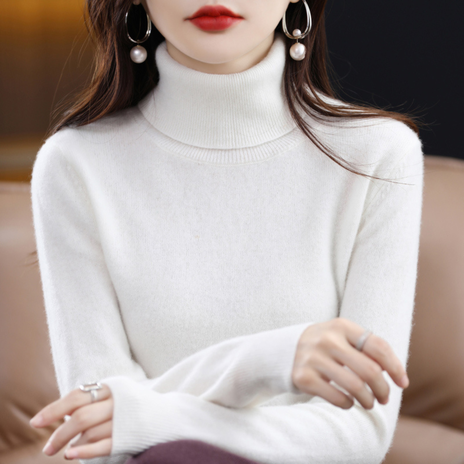 Warm premium cashmere turtleneck sweater for women | Emmie -11