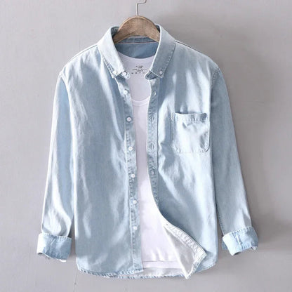 Denim button down shirt with classic chest pocket detail for men | Heritage