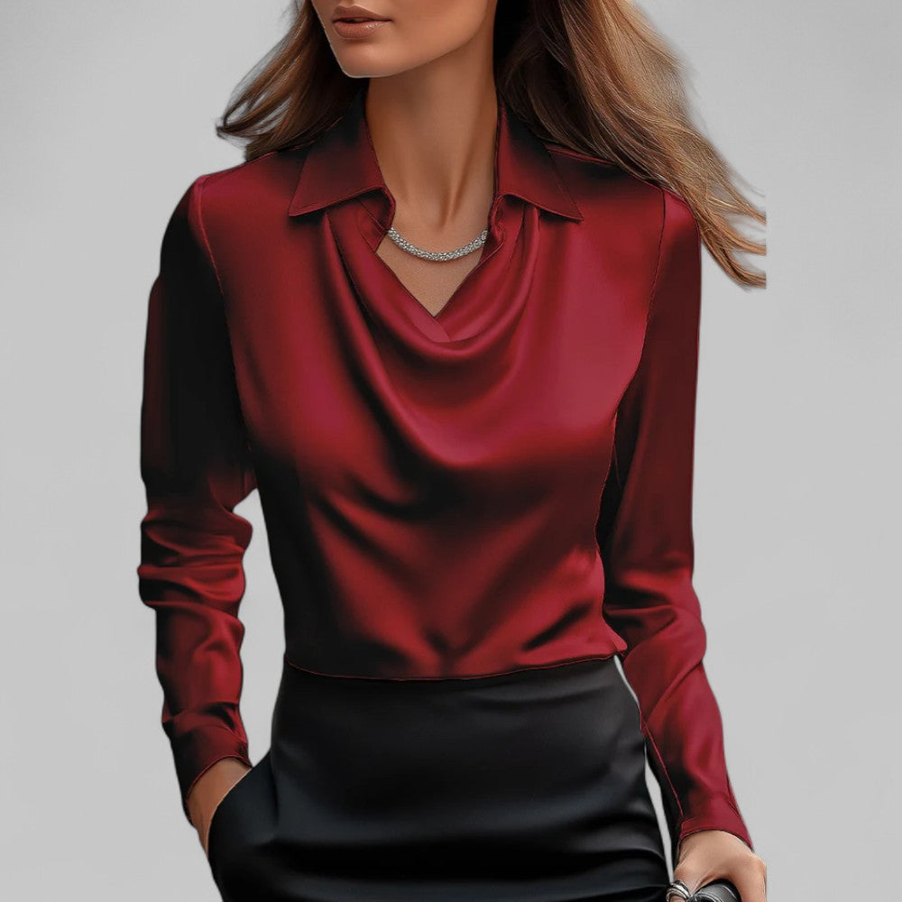 Draped-collar elegant business blouse for women -5