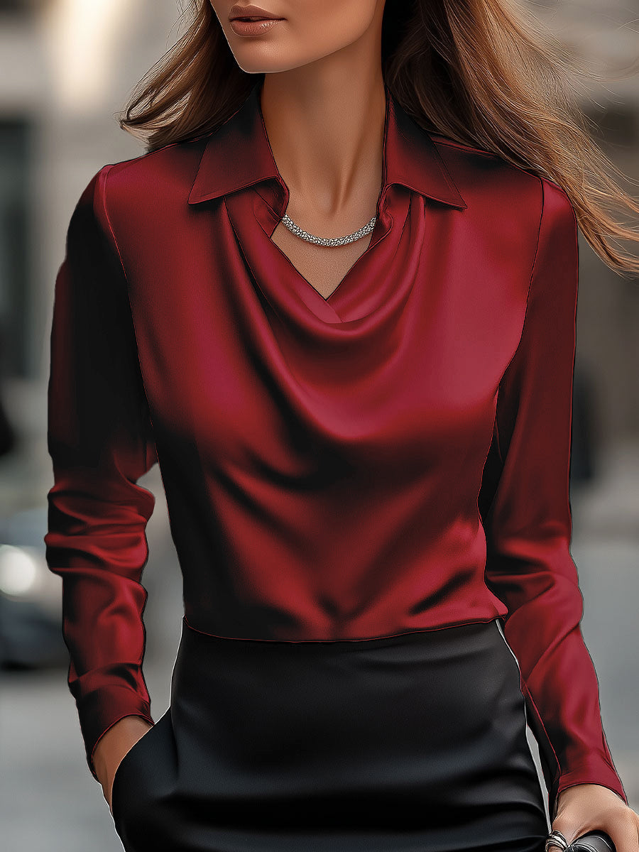 White Blouse with Draped Neckline for women | Elara