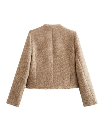 Short Textured Button Blazer Jacket for women | Camille